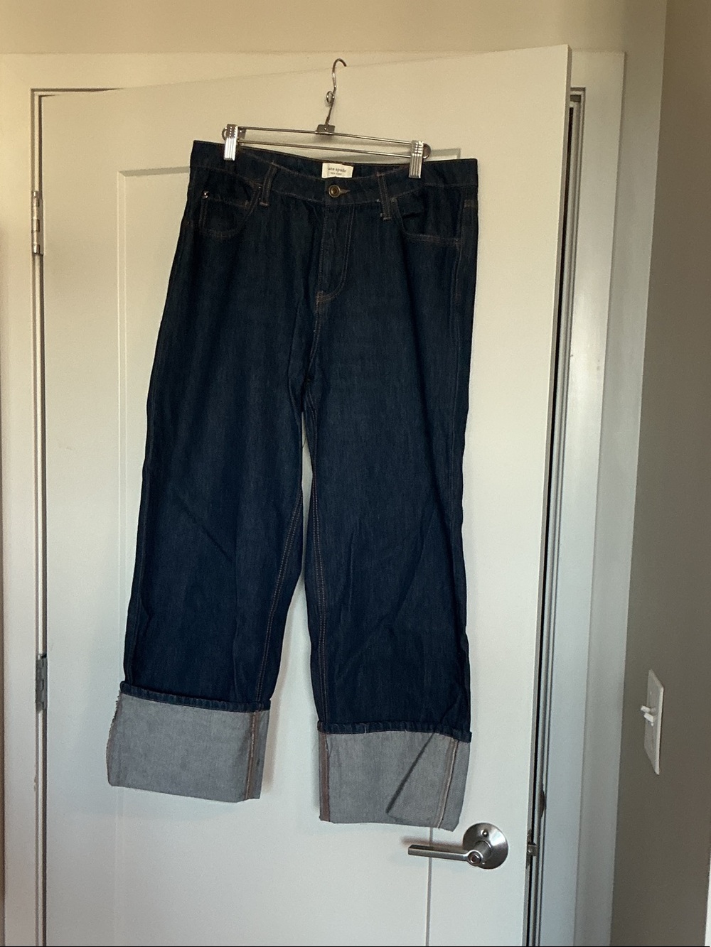 Women's Dark Blue Cropped Denim Jeans with Turn-Up Hem